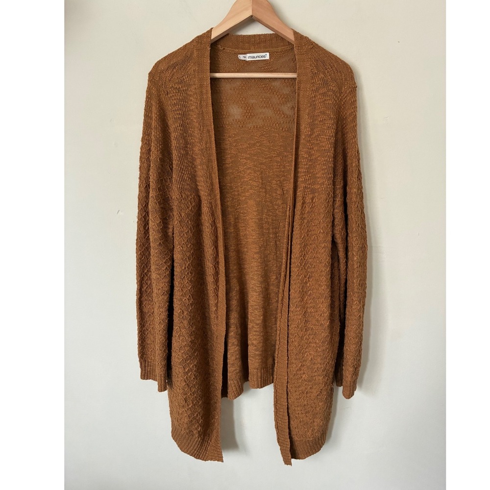 Maurices Rust Brown Boho Open Front Pointelle Knit Cardigan Sweater Women 1 Plus